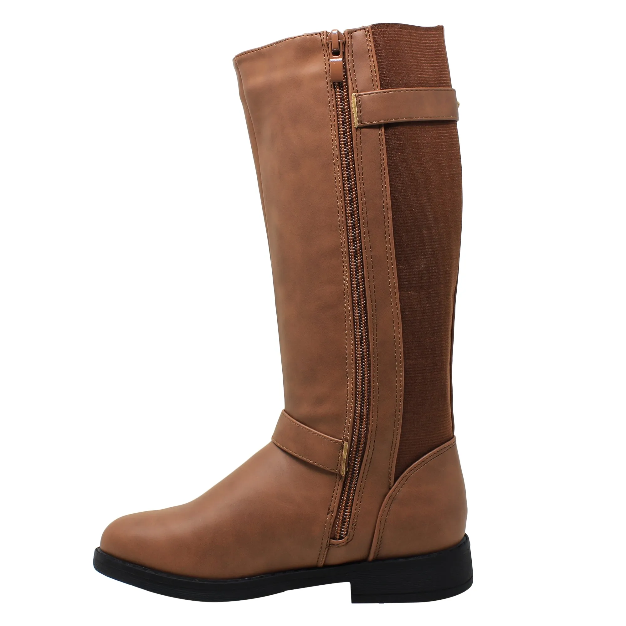 SOBEYO Girl's Knee-High Riding Boots Back Elastics Camel
