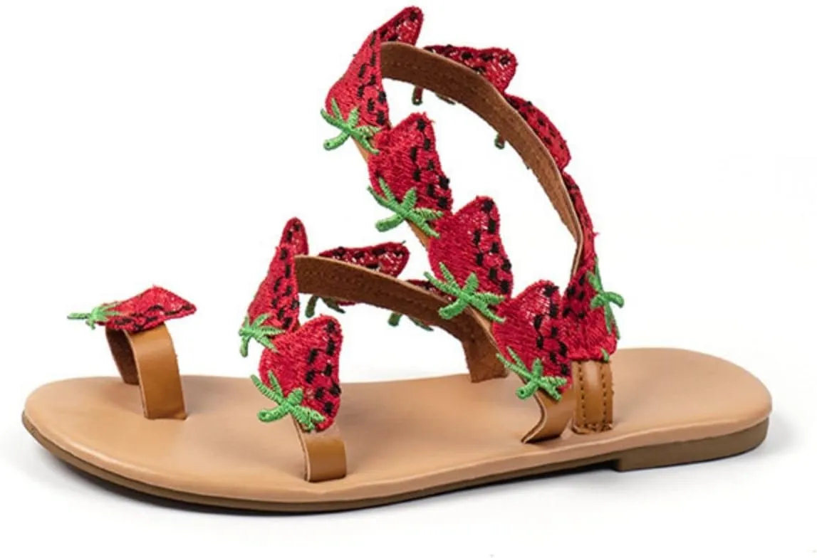 Summer Flat Sandals for Women Fashion Slide Sandals Womens Beach Dressy Strappy Sandal with Toe Ring Bohemian Elegant Walking Comfortable Breathable Lightweight Flats Sandal Trendy Going Out Shoes
