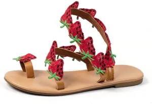 Summer Flat Sandals for Women Fashion Slide Sandals Womens Beach Dressy Strappy Sandal with Toe Ring Bohemian Elegant Walking Comfortable Breathable Lightweight Flats Sandal Trendy Going Out Shoes