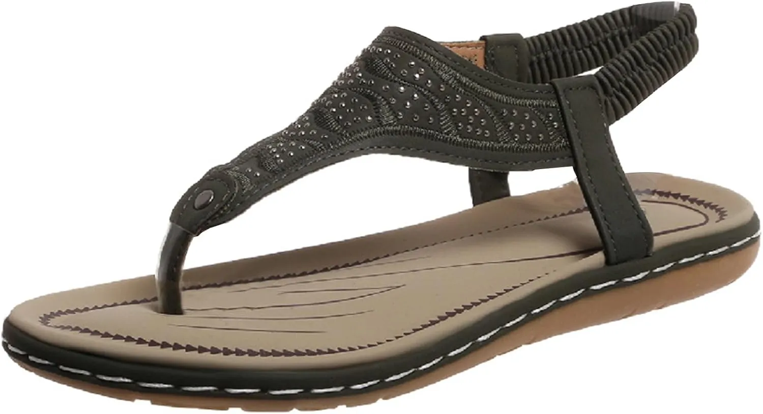 Thong Flat Sandals, Casual Women T-Strap Dress Sandals Comfortable Orthopedic Open Toe Slides Sandal T-Strap and Elastic Ankle Strap Summer Beach Walking Shoes