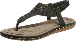 Thong Flat Sandals, Casual Women T-Strap Dress Sandals Comfortable Orthopedic Open Toe Slides Sandal T-Strap and Elastic Ankle Strap Summer Beach Walking Shoes