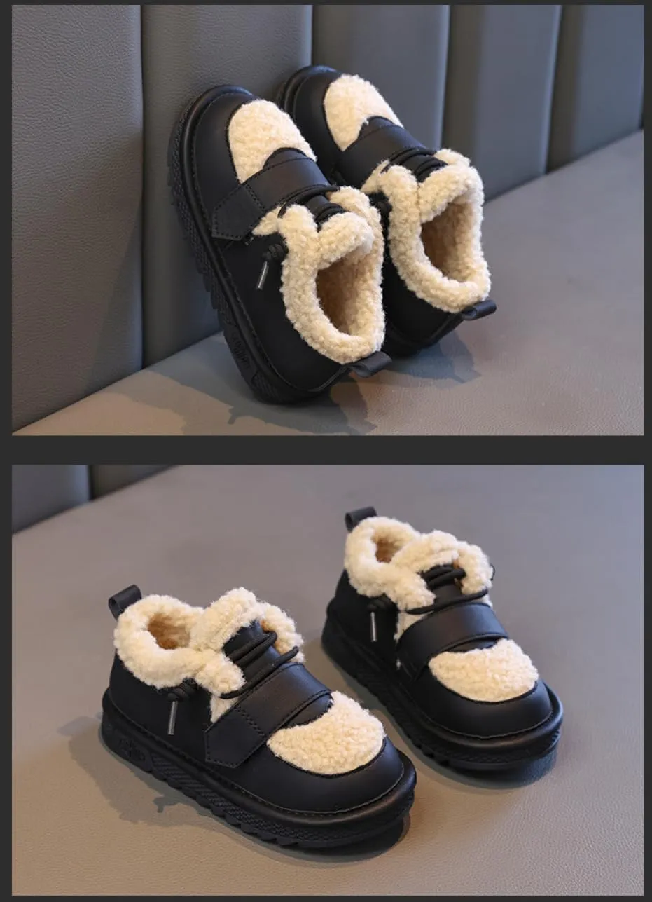 Toddler Little Kid Spring Autumn Winter Cotton Shoes,Girls Minimalist Plush Warm Sneakers, Girls Plus Velvet Thickened Slip-on Loafers,Non-Slip&Versatile