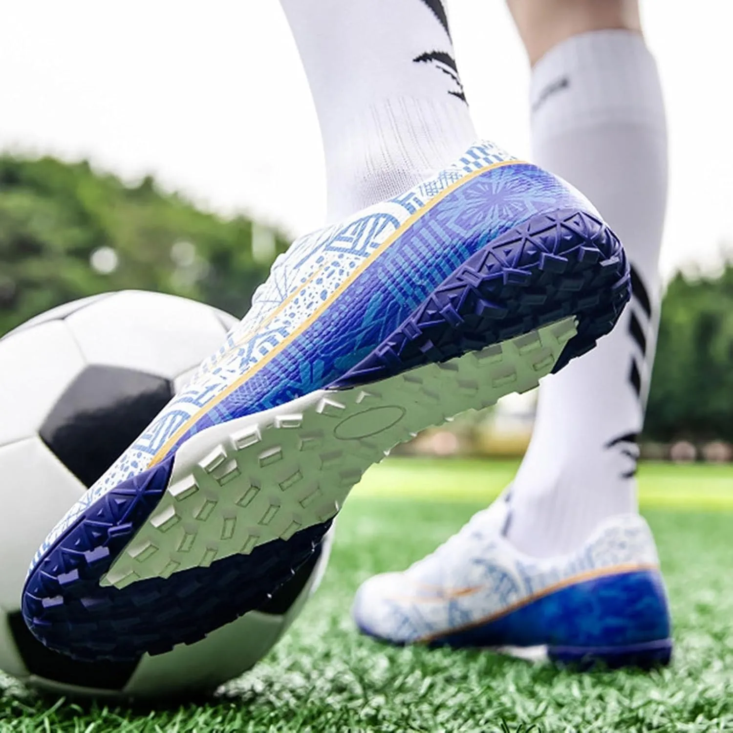 Unisex-Adult Football Cleats Wide Fit Competition, Soccer Cleats Athletic High Top Turf Training Professional Lightweight Ground Shoes