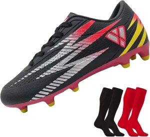 Vizari FG Youth Soccer Cleats with Two Pair of Socks (Random Color)| Firm Ground Shoes for Boys and Girls with Padded Linings | Durable Football Shoes for Youth with TPU Outsole