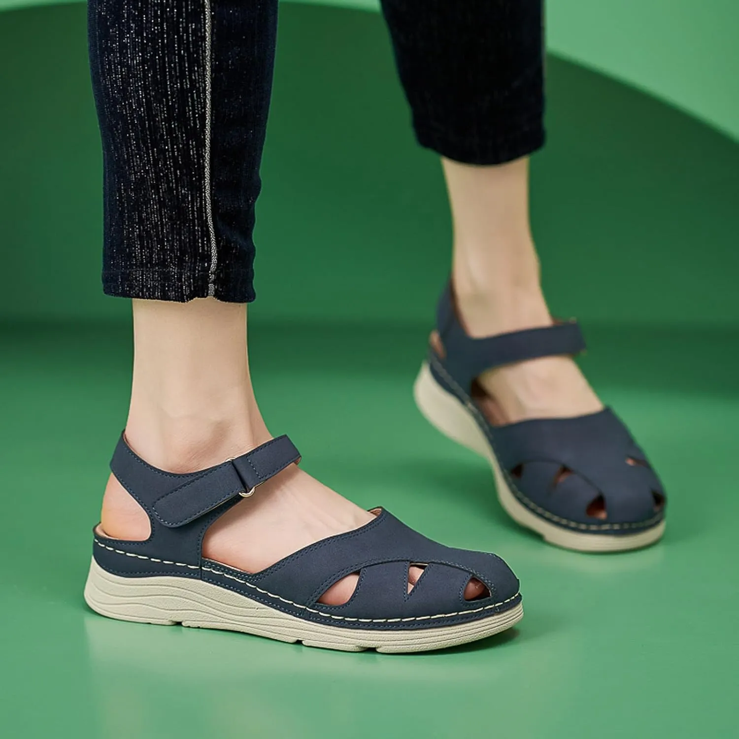 Wedge Sandals for Women 2024 Women Summer Hollow Hook Loop Casual Round Toe Wedges Comfortable Beach Shoes Sandals