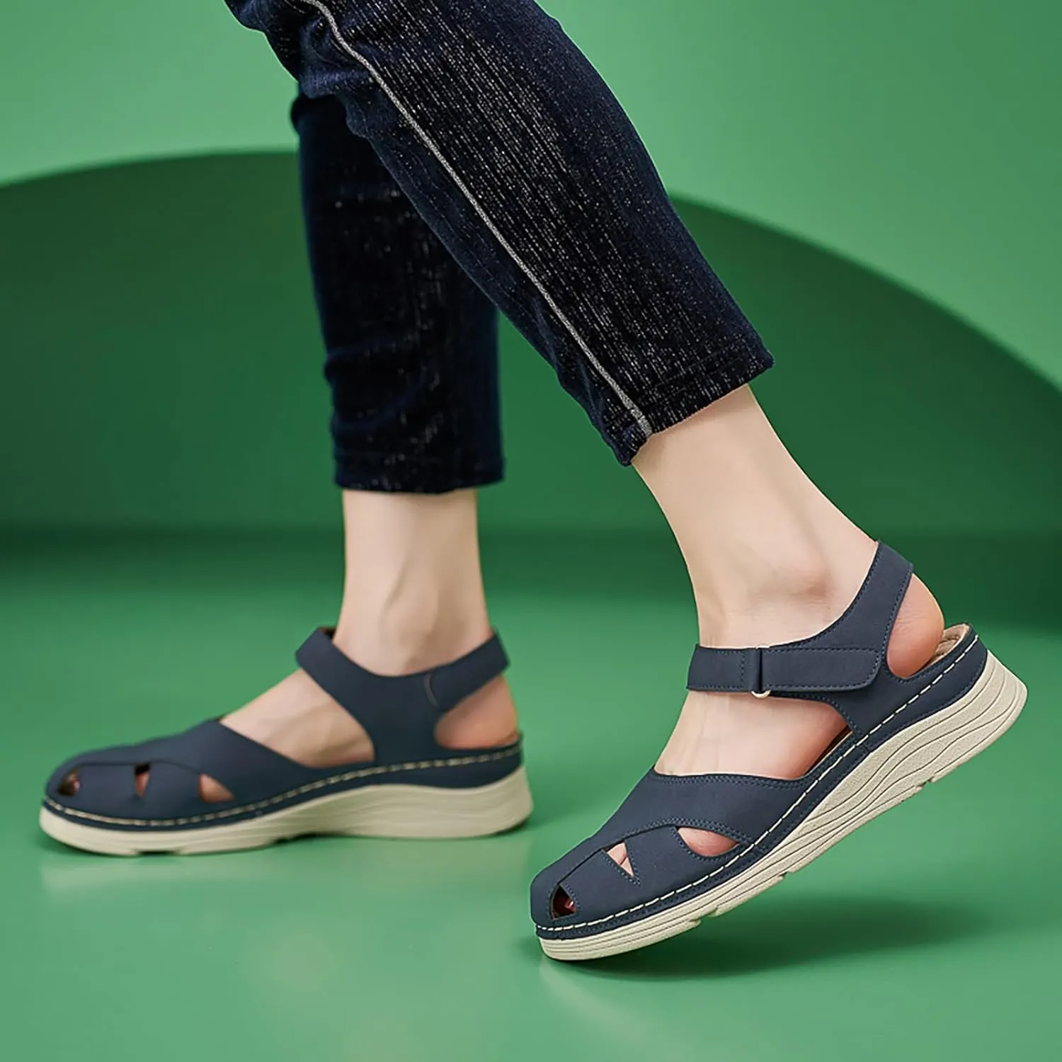Wedge Sandals for Women 2024 Women Summer Hollow Hook Loop Casual Round Toe Wedges Comfortable Beach Shoes Sandals
