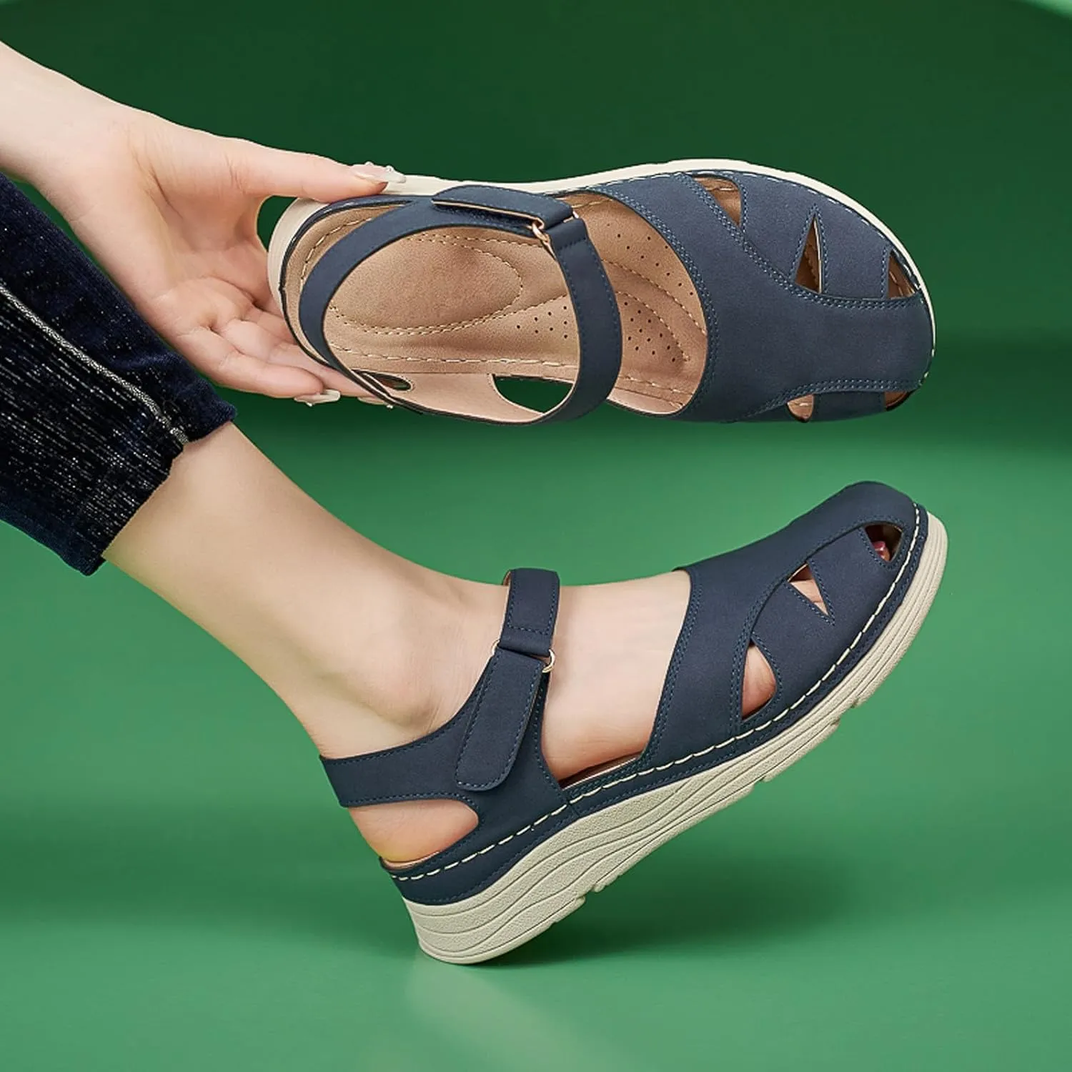 Wedge Sandals for Women 2024 Women Summer Hollow Hook Loop Casual Round Toe Wedges Comfortable Beach Shoes Sandals