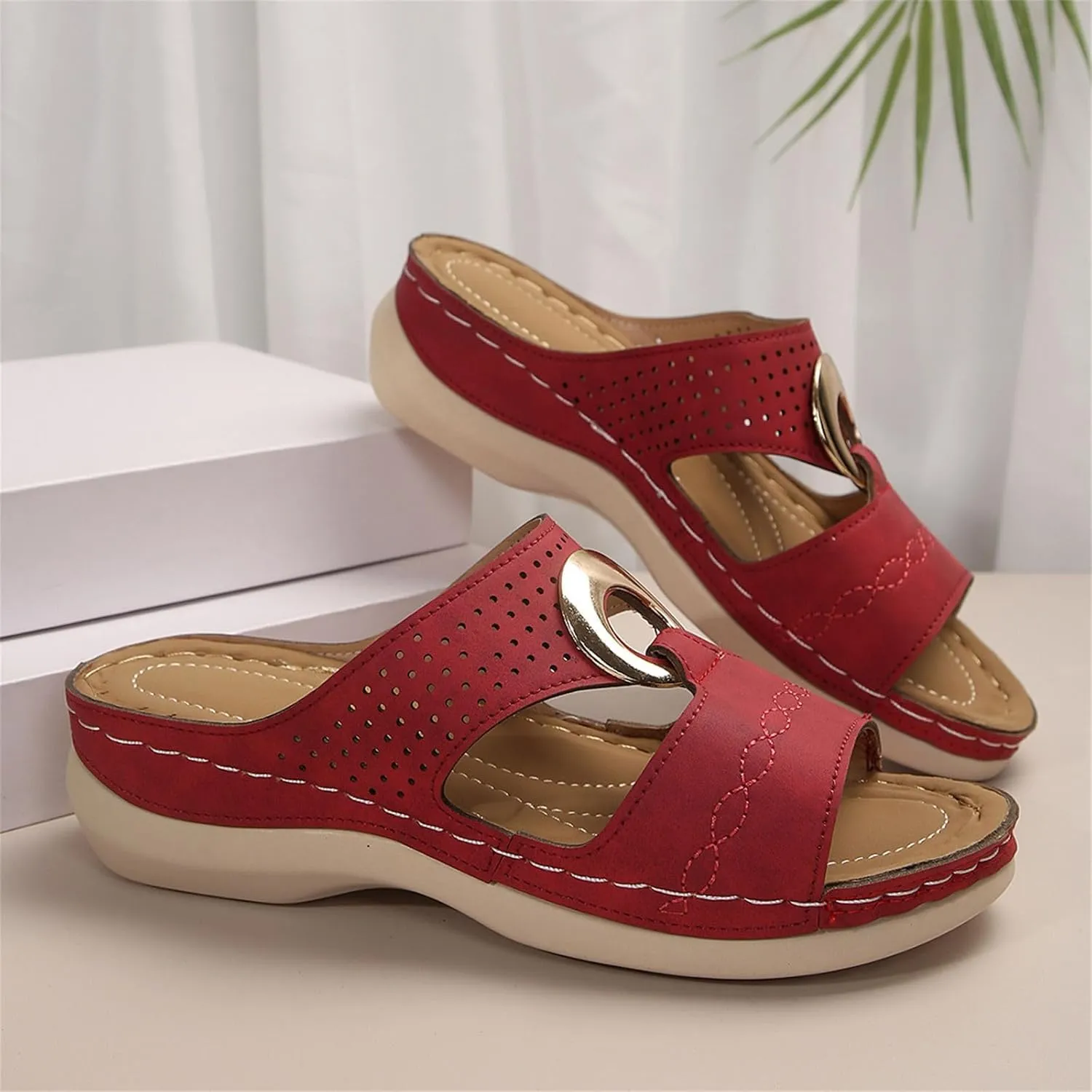 Wedge Sandals for Women Comfortable Platform Slip on Shoes Sandals Dressy Summer Orthopedic Open Toe Thick Soled Ortho Supportive Arch Wedge Slingback Slippers Beach Travel Cute Going Out Slipper