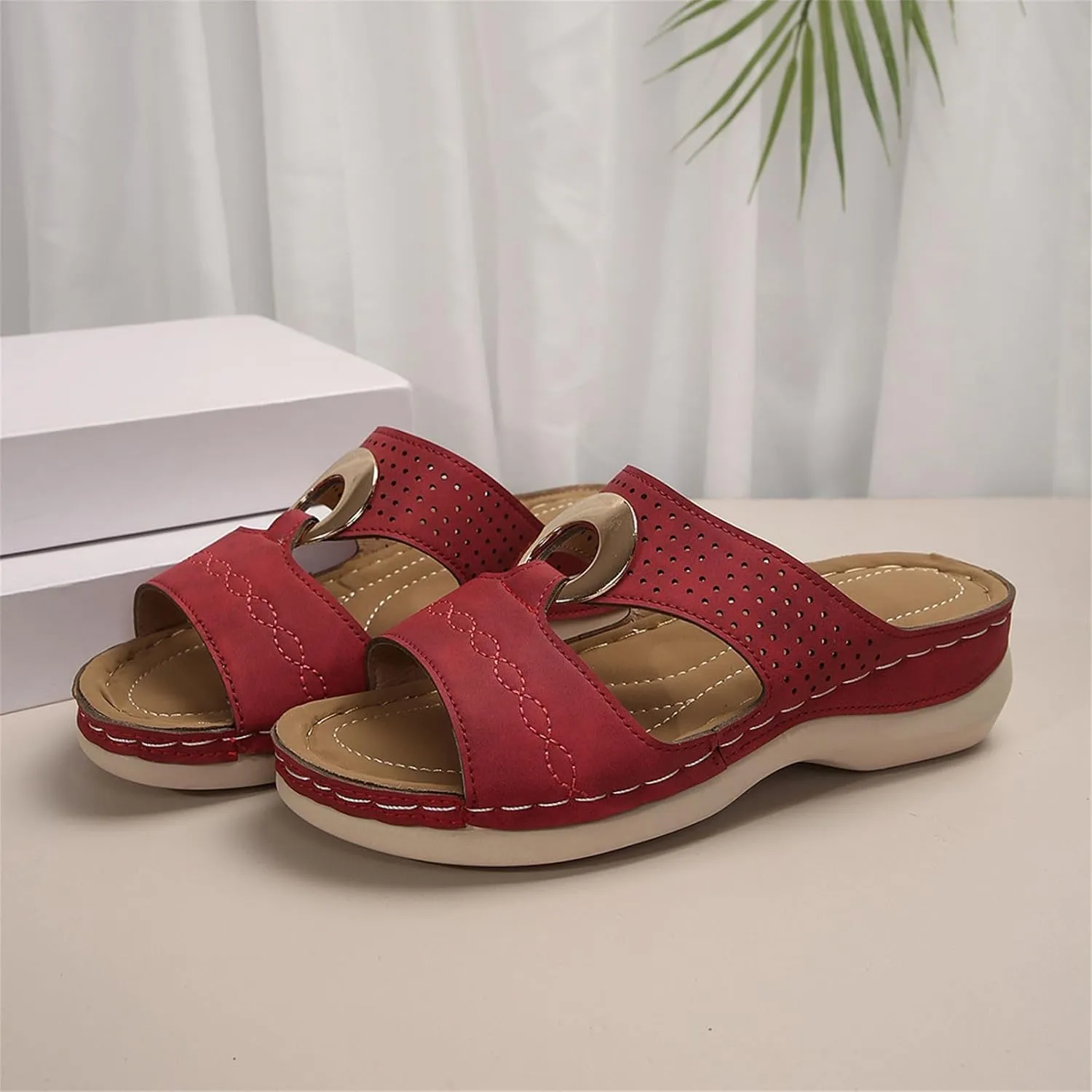 Wedge Sandals for Women Comfortable Platform Slip on Shoes Sandals Dressy Summer Orthopedic Open Toe Thick Soled Ortho Supportive Arch Wedge Slingback Slippers Beach Travel Cute Going Out Slipper