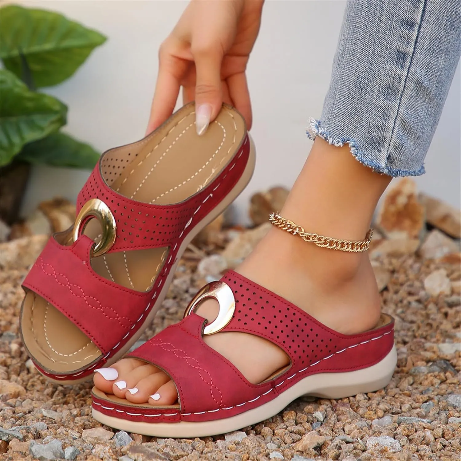 Wedge Sandals for Women Comfortable Platform Slip on Shoes Sandals Dressy Summer Orthopedic Open Toe Thick Soled Ortho Supportive Arch Wedge Slingback Slippers Beach Travel Cute Going Out Slipper