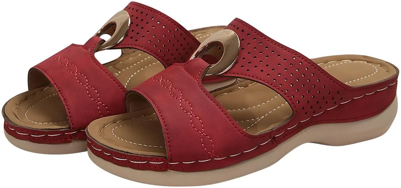 Wedge Sandals for Women Comfortable Platform Slip on Shoes Sandals Dressy Summer Orthopedic Open Toe Thick Soled Ortho Supportive Arch Wedge Slingback Slippers Beach Travel Cute Going Out Slipper