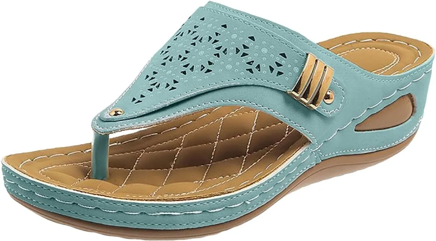 Wedge Sandals for Women Dressy with Arch Support Orthopedic Slip on Comfortable Cushion Footbed Platform Flip Flops Ortho Mesh Hollow Open Toe Beach Waterproof Flip-Flops