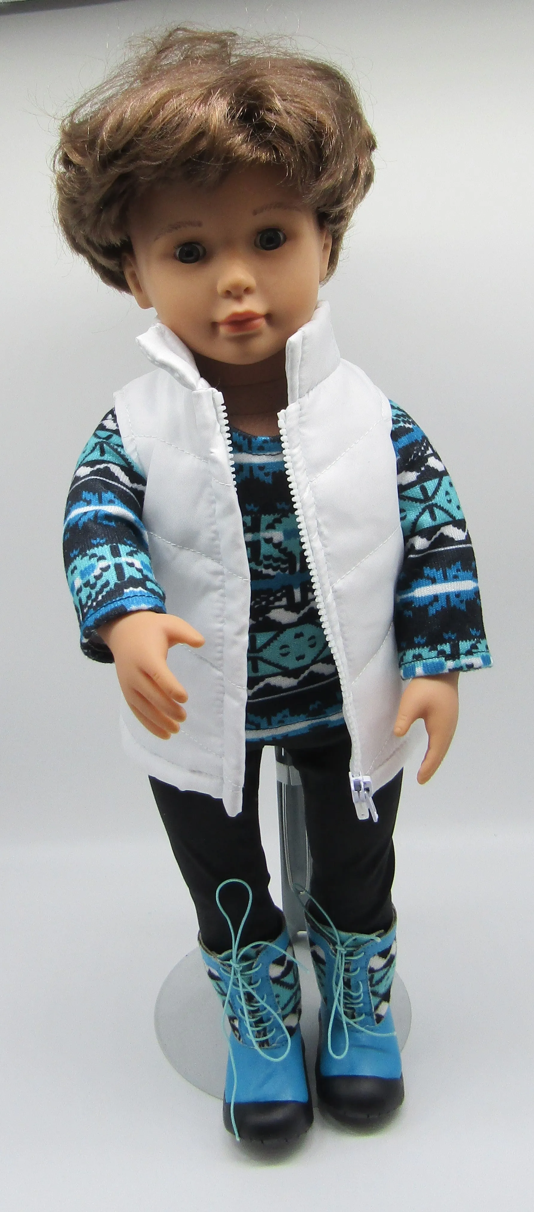 Winter Boho 5 Pc Outfit 18 inch Doll: Blue Ikat