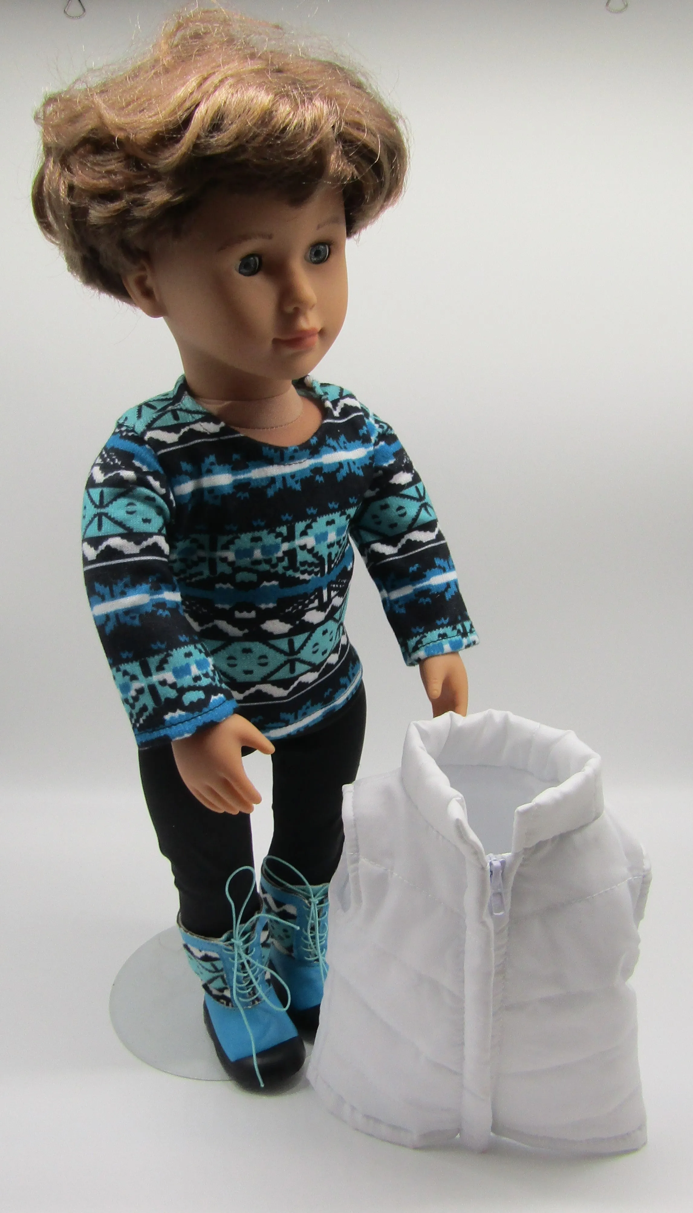 Winter Boho 5 Pc Outfit 18 inch Doll: Blue Ikat