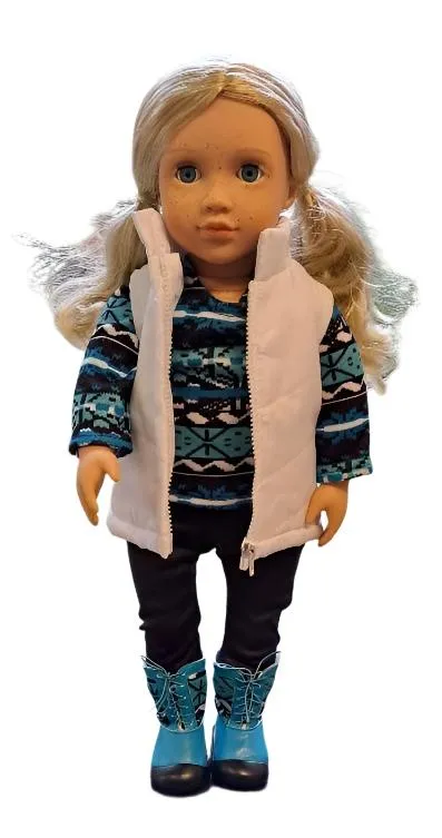 Winter Boho 5 Pc Outfit 18 inch Doll: Blue Ikat
