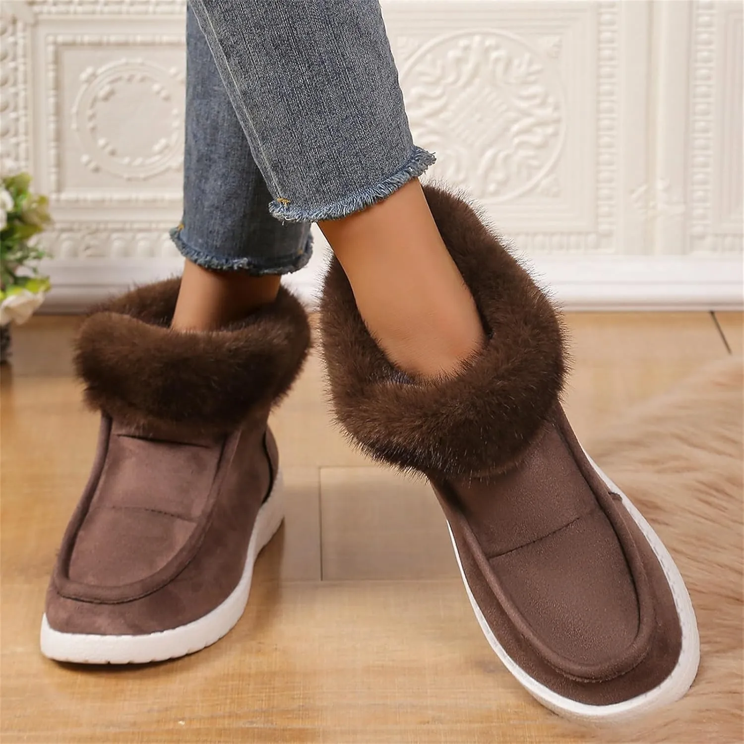 Winter White Boots for Women Size 12 Warm Boots for Men Waterproof Ankle Winter Boots for Women Black Fluffy Boots Womens Winter Boots White of Today