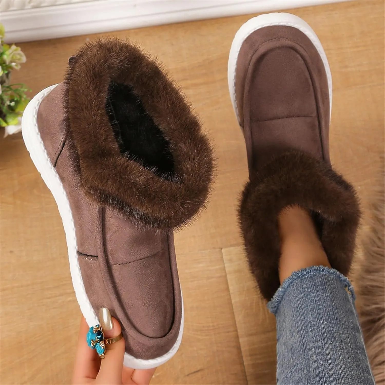 Winter White Boots for Women Size 12 Warm Boots for Men Waterproof Ankle Winter Boots for Women Black Fluffy Boots Womens Winter Boots White of Today