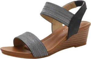 Women Dressy Summer Comfortable Open Toe Wedge Sandals Low Heel Casual Comfy Cute Beach Elastic Strap Shoes Wedding Work Office Fashion Trendy Sandal Lightweight Breathable Outdoor Sandals