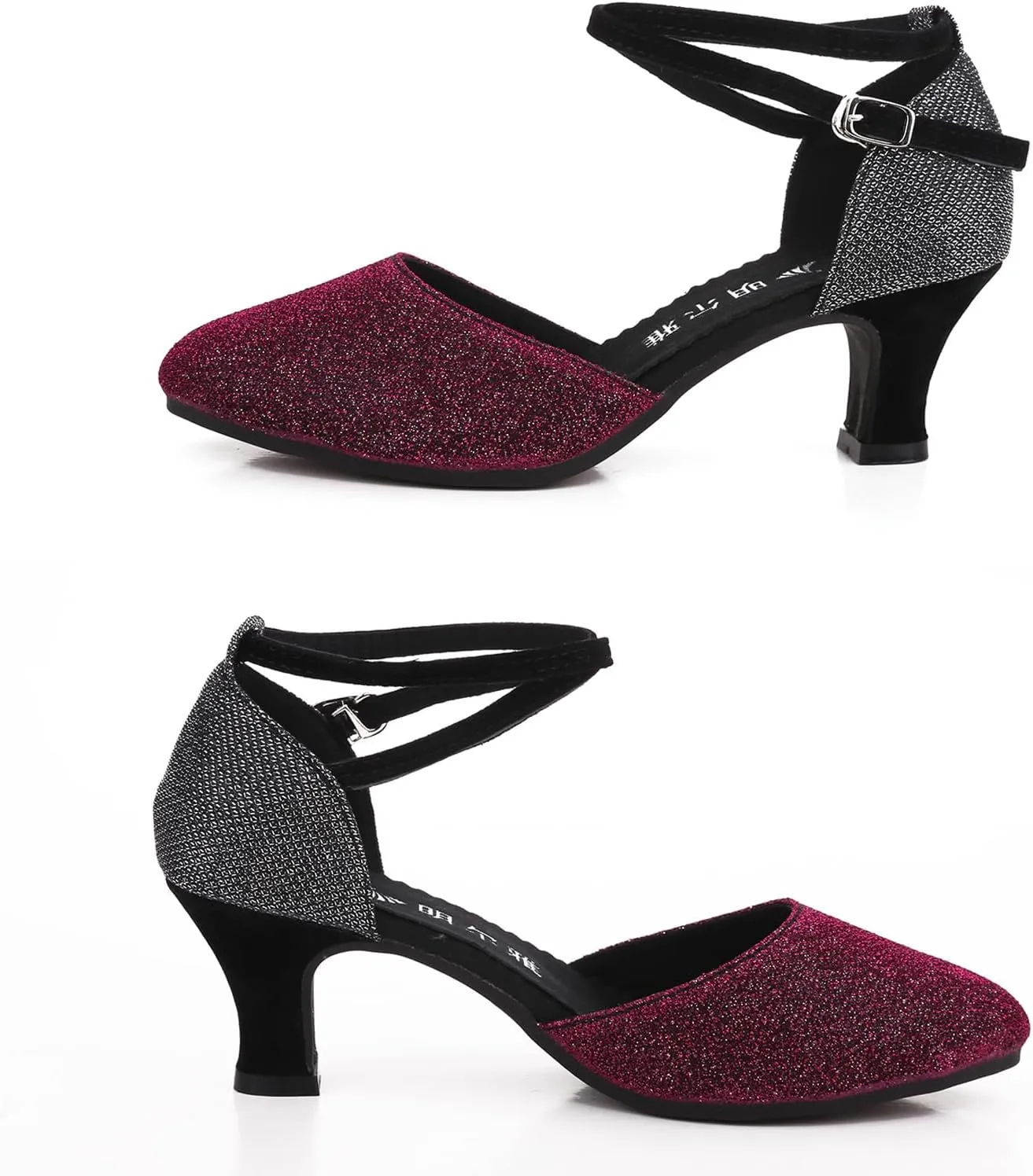 Women Latin Dance Shoes Ankle Strap Heels for Ballroom Tango Salsa Closed Toe Cross Strap Rubber Sole