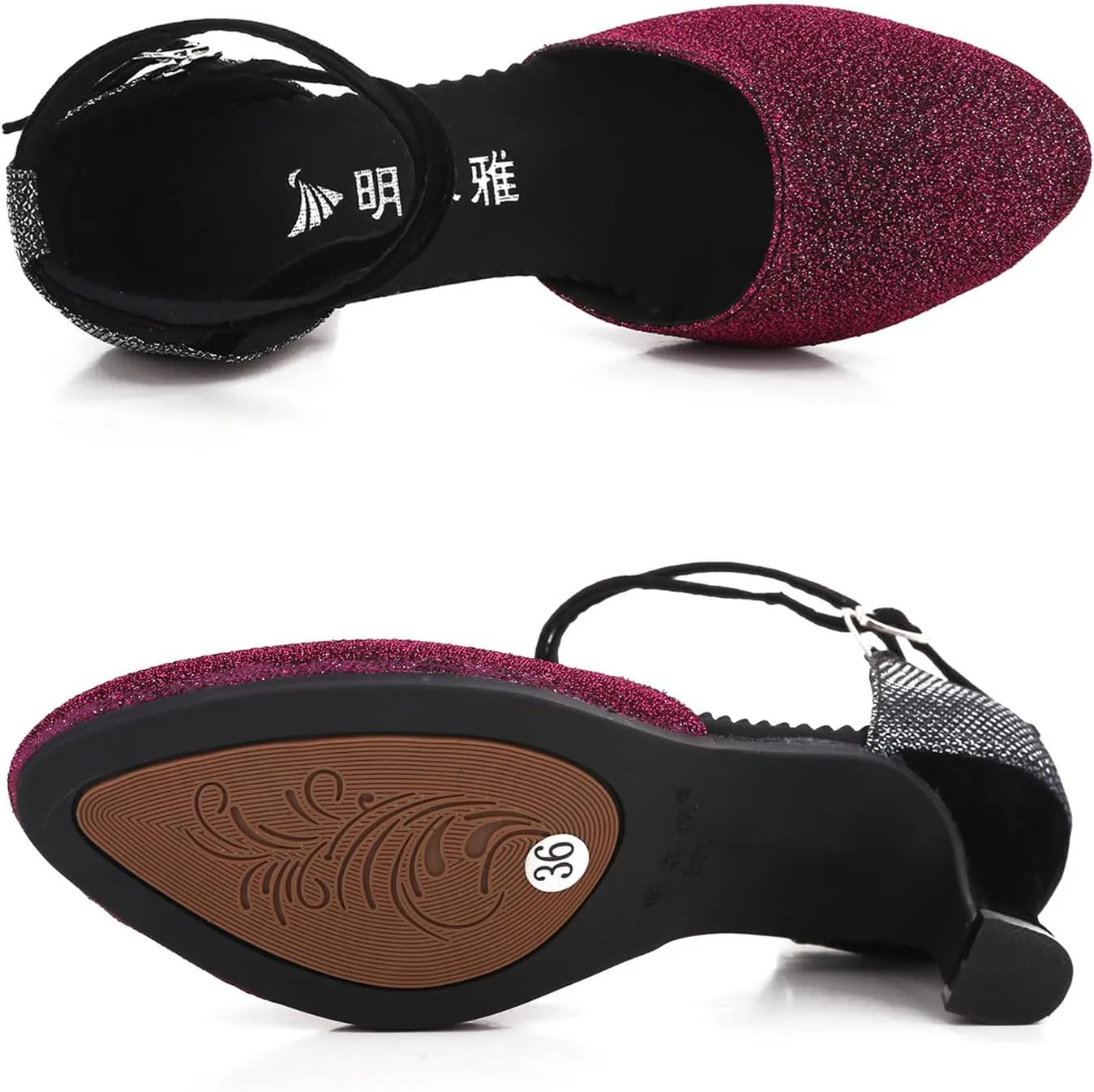 Women Latin Dance Shoes Ankle Strap Heels for Ballroom Tango Salsa Closed Toe Cross Strap Rubber Sole