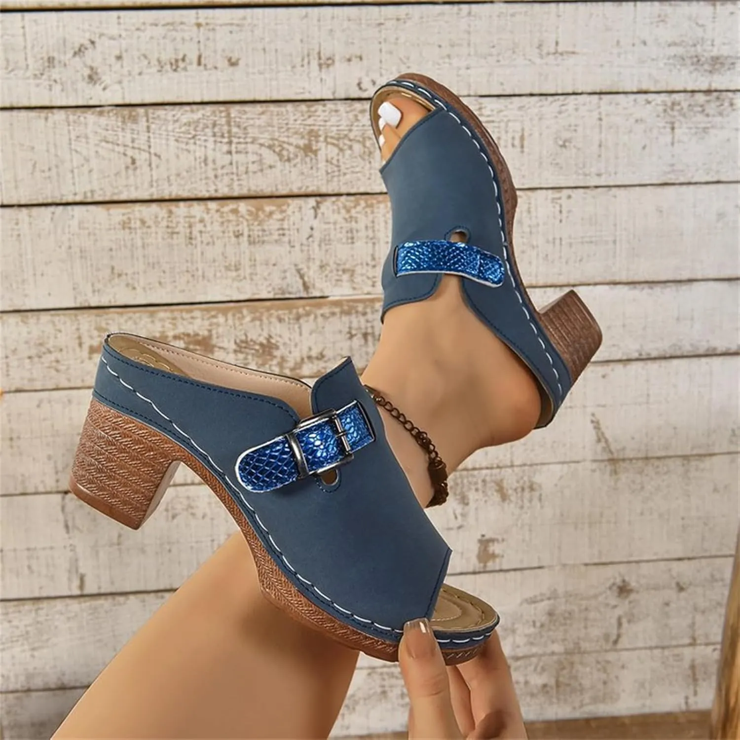 Women Low Chunky Heel Sandals Casual Open Toe Comfortable Dressy Summer Platform Sandal Orthopedic Wedges for Women Arch Support Walking Beach Trendy Slippers Lightweight Outdoor Going Out Slippers
