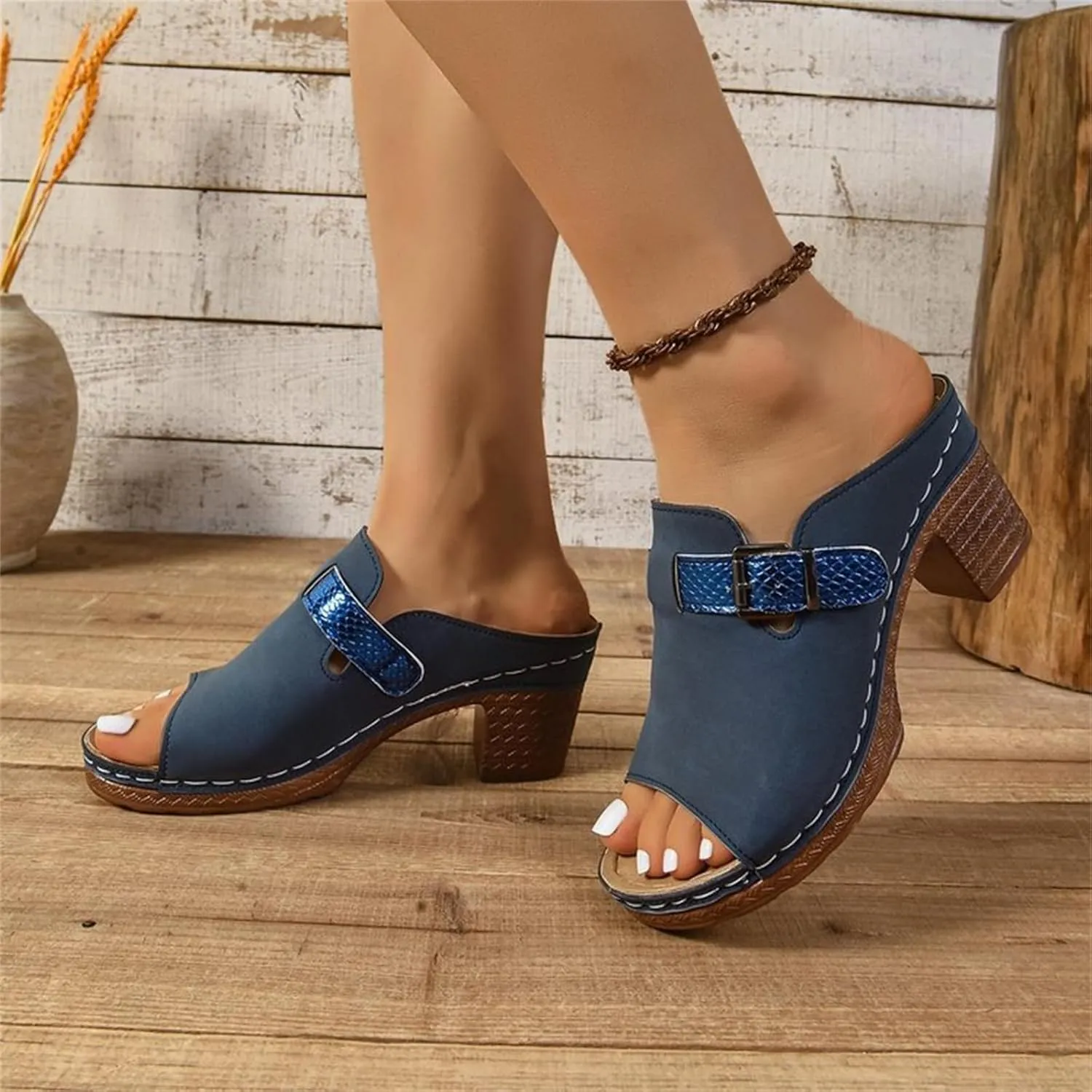 Women Low Chunky Heel Sandals Casual Open Toe Comfortable Dressy Summer Platform Sandal Orthopedic Wedges for Women Arch Support Walking Beach Trendy Slippers Lightweight Outdoor Going Out Slippers