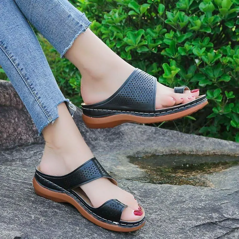 Women Low Wedge Heel Sandals Open Toe Lady Work Summer Shoes Comfortable Orthopedic Casual Walking Wedges Platform Flip Flops Arch Support Bunion Breathable Shoes