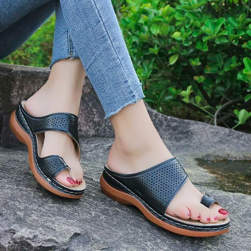 Women Low Wedge Heel Sandals Open Toe Lady Work Summer Shoes Comfortable Orthopedic Casual Walking Wedges Platform Flip Flops Arch Support Bunion Breathable Shoes