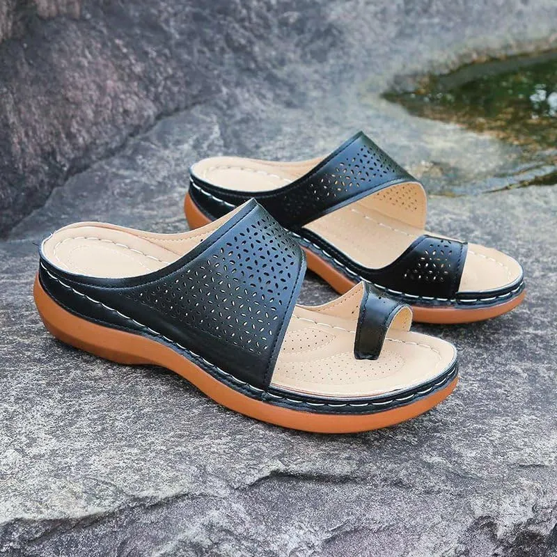 Women Low Wedge Heel Sandals Open Toe Lady Work Summer Shoes Comfortable Orthopedic Casual Walking Wedges Platform Flip Flops Arch Support Bunion Breathable Shoes