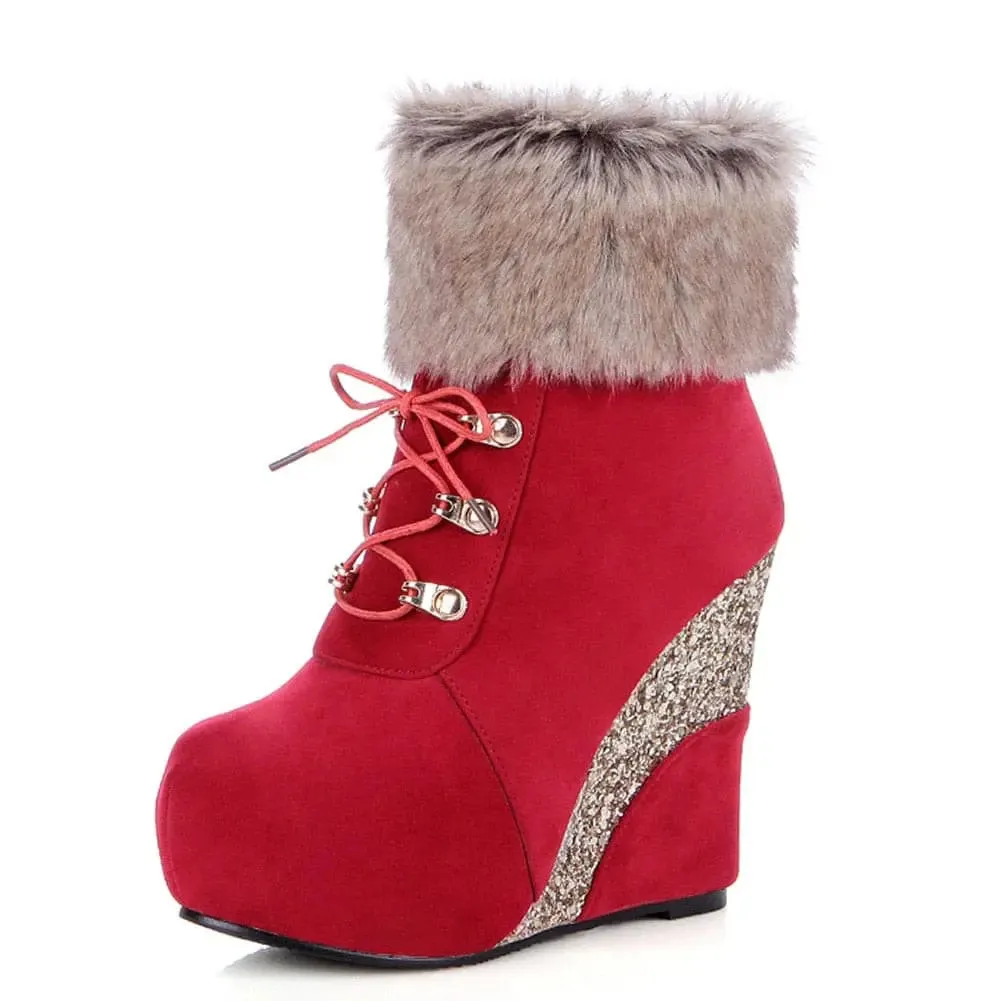 Women Warm Boots Platform High Heels RUSSIAN STYLE