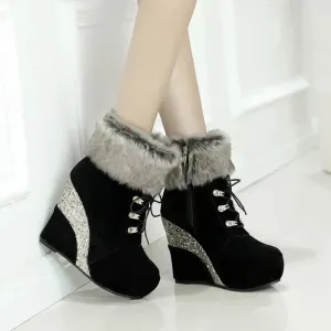 Women Warm Boots Platform High Heels RUSSIAN STYLE