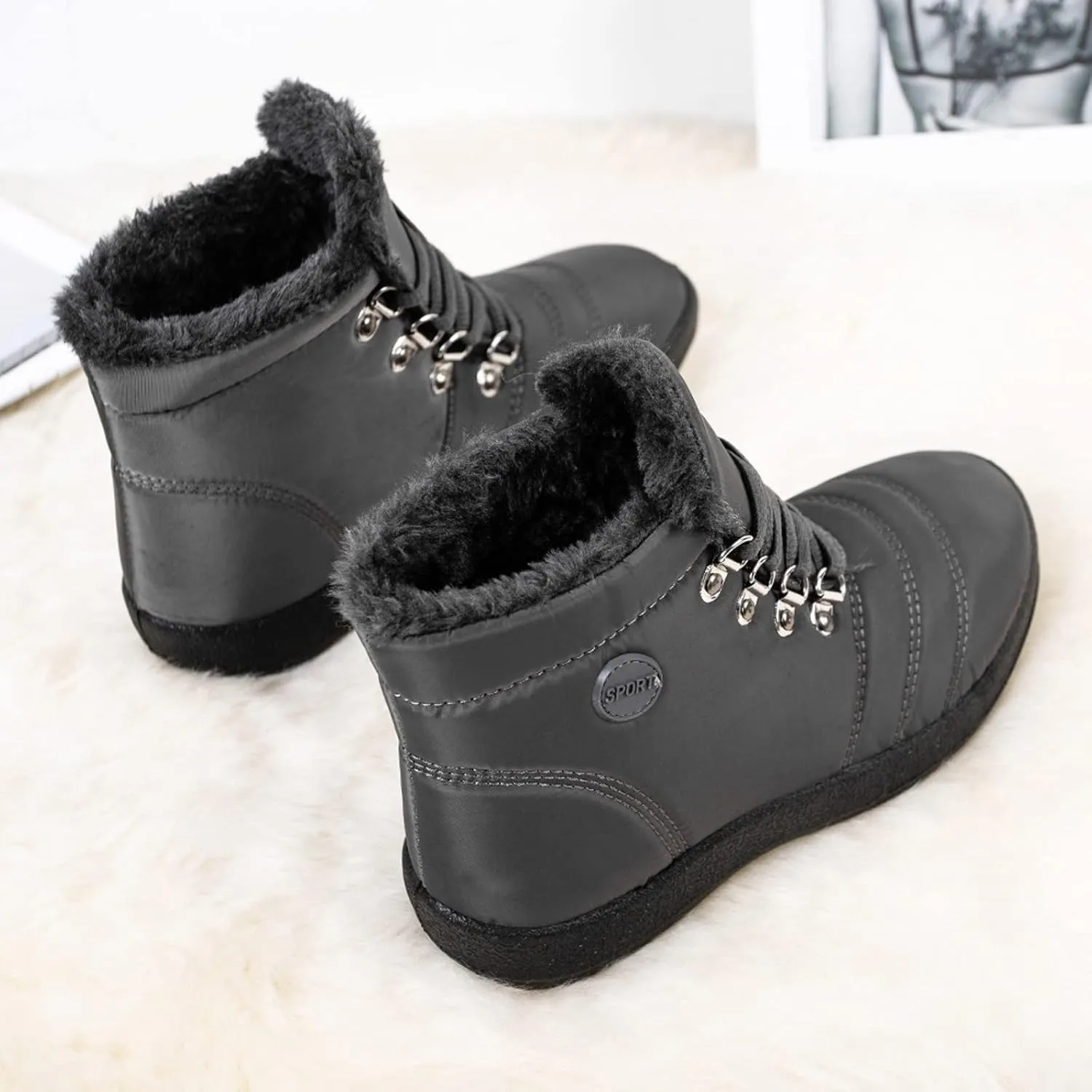 Women Winter Boots Wide Calf White and Black Winter Boots for Women Snow Boots Women Slip On Winter Boots for Women Womens Winter Booties Prime of Day Deals