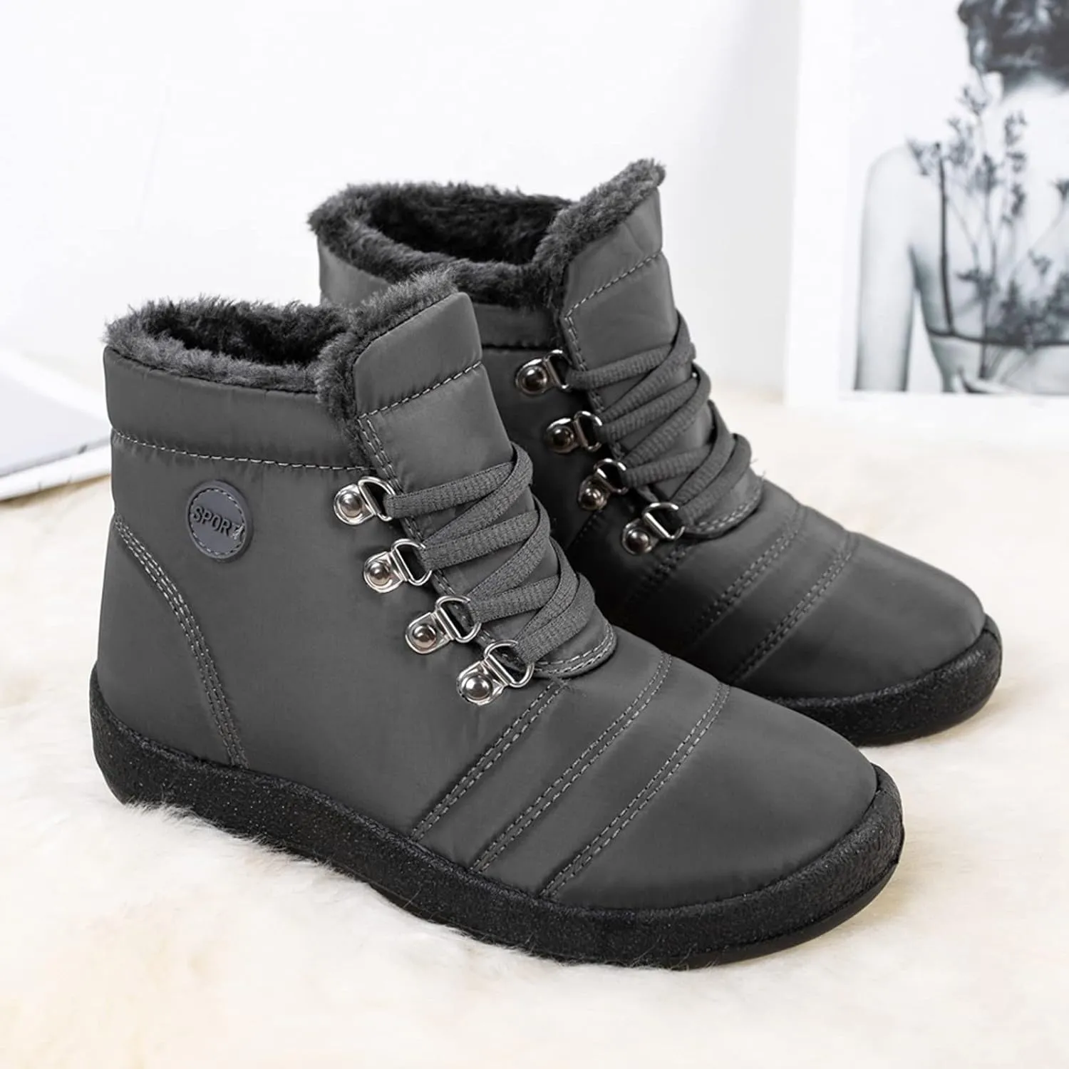 Women Winter Boots Wide Calf White and Black Winter Boots for Women Snow Boots Women Slip On Winter Boots for Women Womens Winter Booties Prime of Day Deals