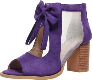 Womens Chunky High Heel Sandals Ankle Strap Open Toe Dress Shoes Cut Out Mesh Bows Strappy Sandals High Block Heels Peep Toe Summer Ankle Boots Fish Mouth Fashion Breathable Dressy Booties Shoes