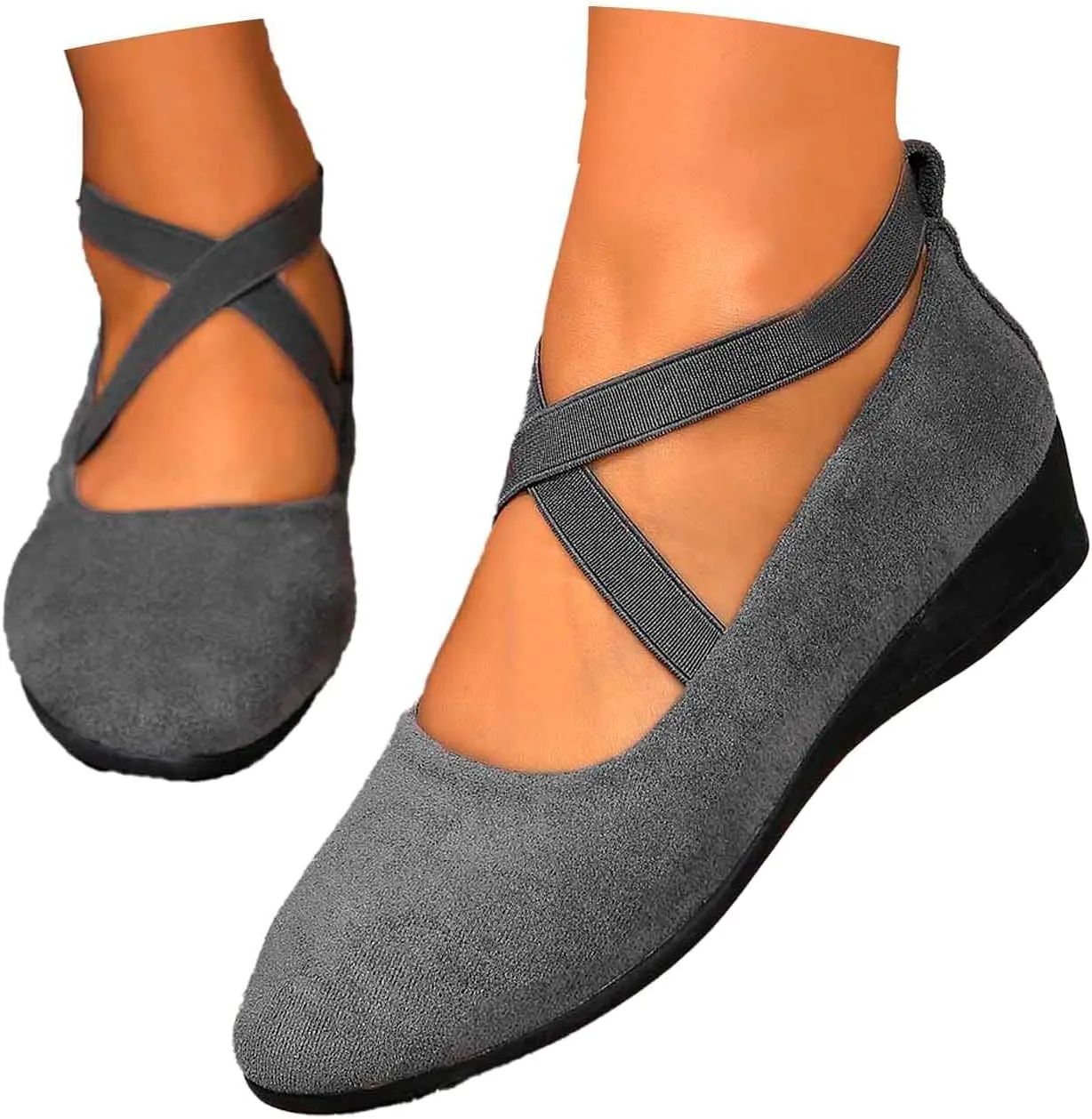 Women's Comfortable Fashion Elastic Criss-Cross Ankle Flats Shoes Close Toe Slingback Slip On Ballet Shoes Dressy Casual Soft Soles Slides Footwear Lightweight Breathable Walking Shoe