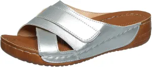 Womens Comfortable Open Toe Crisscross Straps Slip on Wedge Sandals Orthopedic Comfor Arch Support Platform Sandals Heeled Hollow Casual Dressy Bunion Breathable One Pedal Sewing Solid Color Slippers