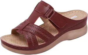 Womens Comfortable Orthopedic Wedge Open Toe Sandals with Arch Support Slip on Platform Orthotic Dressy Wedge Slipper Summer Casual Fish Mouth Hollow Slides Flip Flops Breathable Lightweight Slipper
