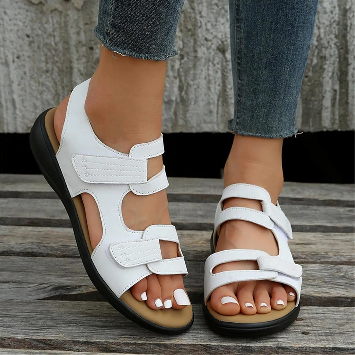 Women's Flat Sandals Leopard Print Double Buckle Strap Sandals for Summer Dress Casual Wide Feet Comfort Thong Summer Non Slip Slip on Outdoor T-Strap Arch Support Water Non size fuzzy H14-Yellow