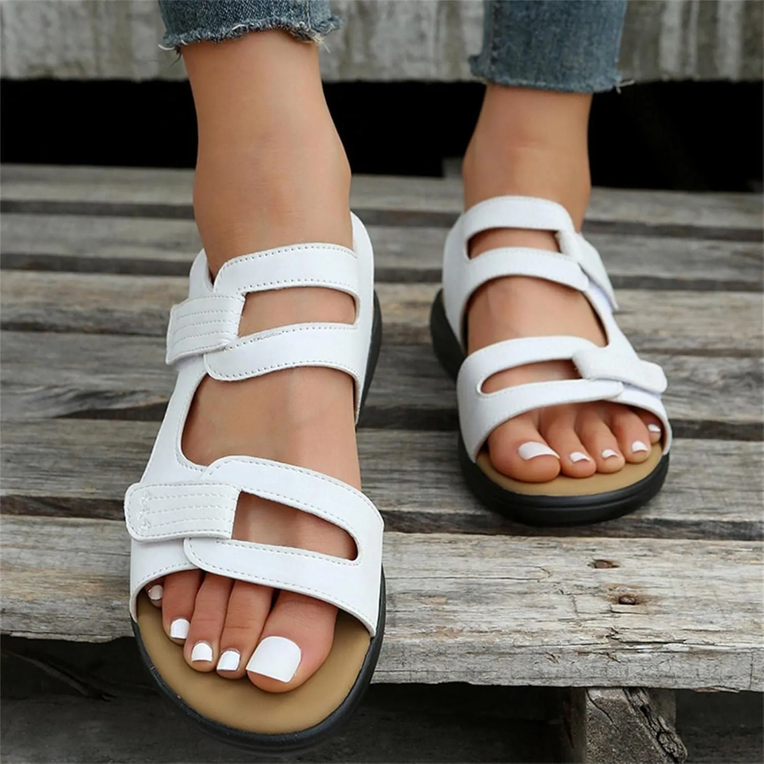 Women's Flat Sandals Leopard Print Double Buckle Strap Sandals for Summer Dress Casual Wide Feet Comfort Thong Summer Non Slip Slip on Outdoor T-Strap Arch Support Water Non size fuzzy H14-Yellow