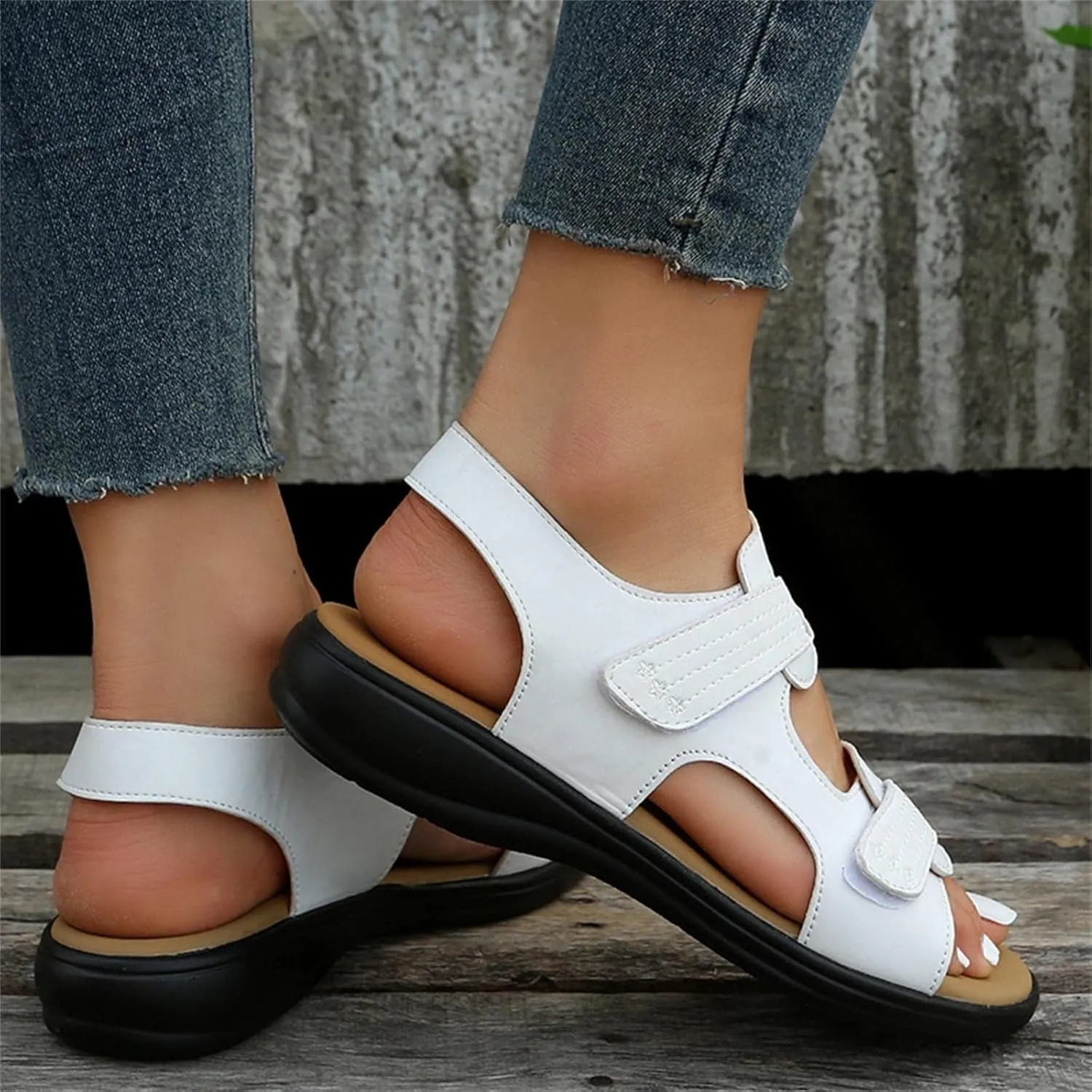 Women's Flat Sandals Leopard Print Double Buckle Strap Sandals for Summer Dress Casual Wide Feet Comfort Thong Summer Non Slip Slip on Outdoor T-Strap Arch Support Water Non size fuzzy H14-Yellow