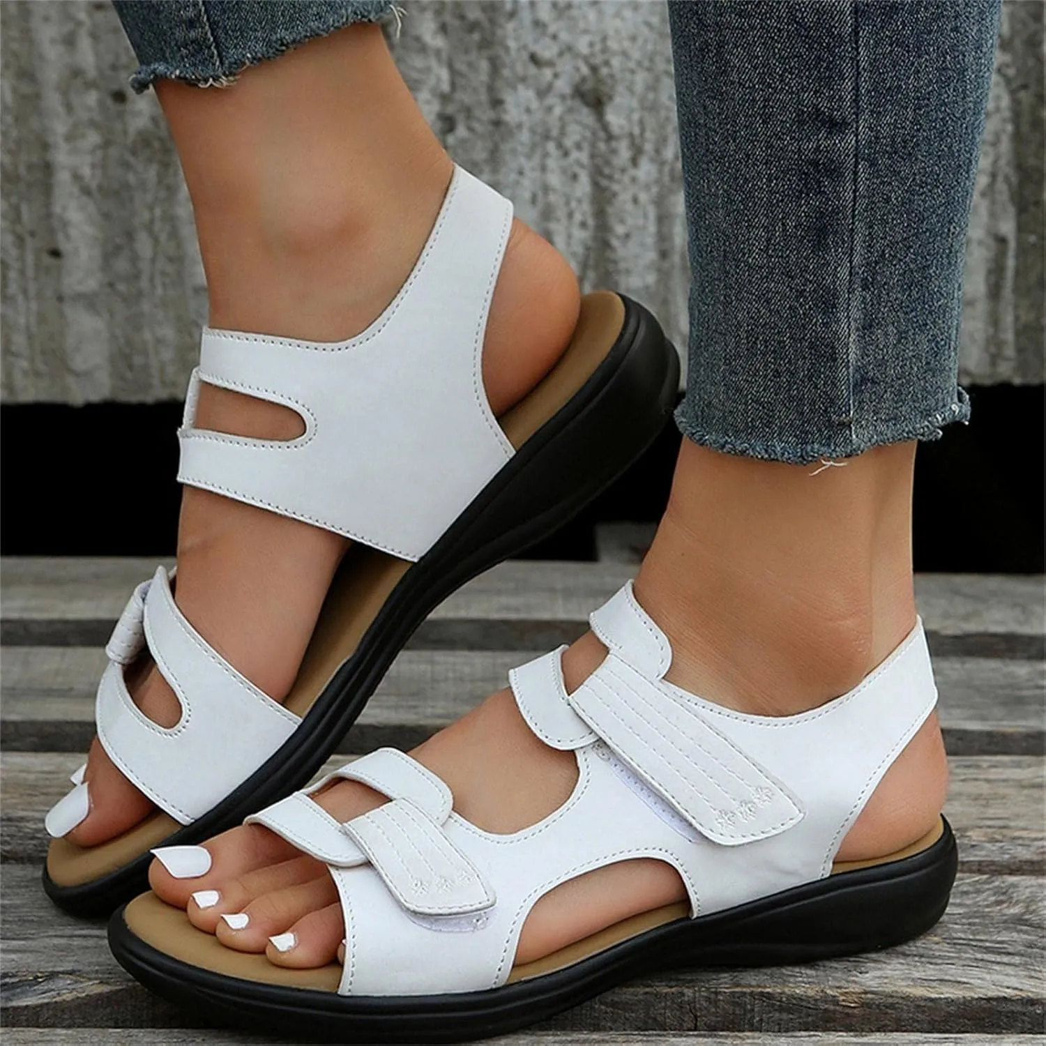 Women's Flat Sandals Leopard Print Double Buckle Strap Sandals for Summer Dress Casual Wide Feet Comfort Thong Summer Non Slip Slip on Outdoor T-Strap Arch Support Water Non size fuzzy H14-Yellow