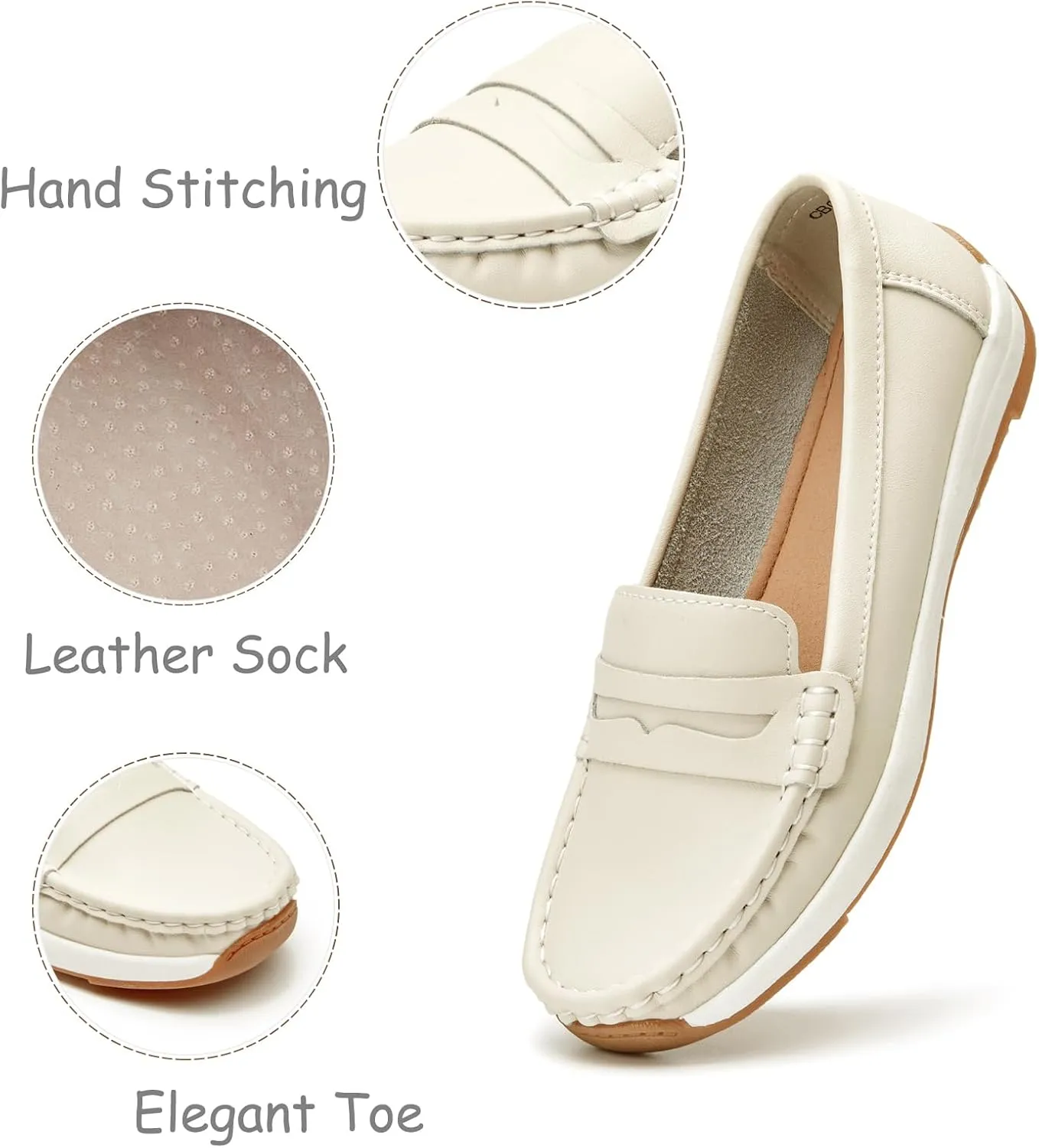 Women's Loafers Moccasin Casual Slip On Flat Shoes Comfortable Leather Driving Loafers Lightweight Nurse Work Shoes