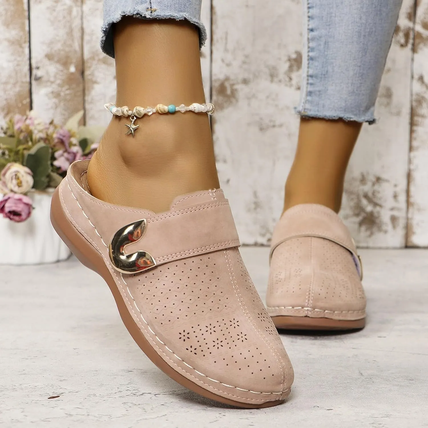 Women's Mules & Clogs Dressy Summer Closed Toe Orthopedic Sandals, Slip On Wide Width Backless Shoes Hollow Out Breathable Platform Sandals All-Match Comfortable Walking Slippers