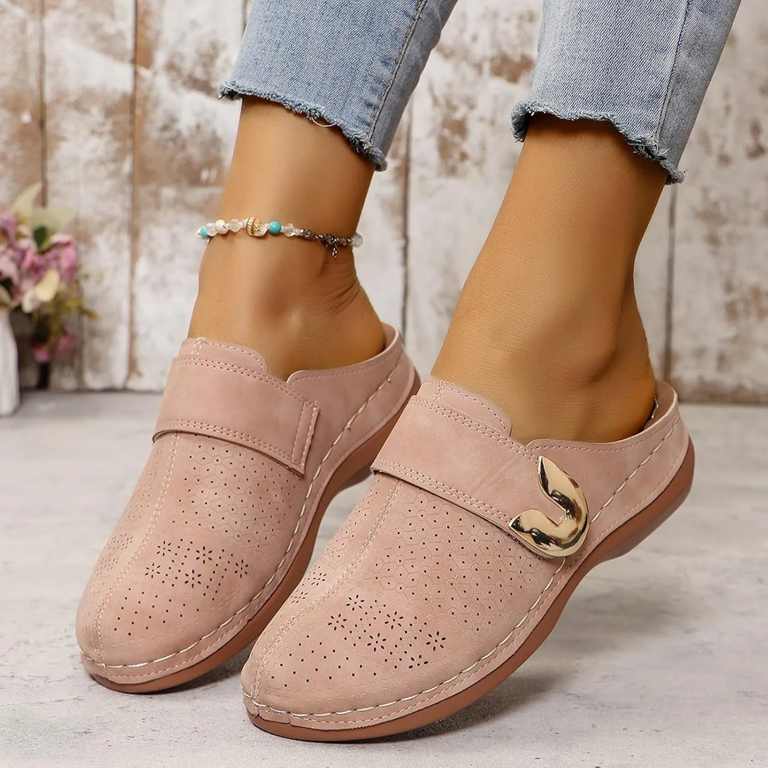 Women's Mules & Clogs Dressy Summer Closed Toe Orthopedic Sandals, Slip On Wide Width Backless Shoes Hollow Out Breathable Platform Sandals All-Match Comfortable Walking Slippers
