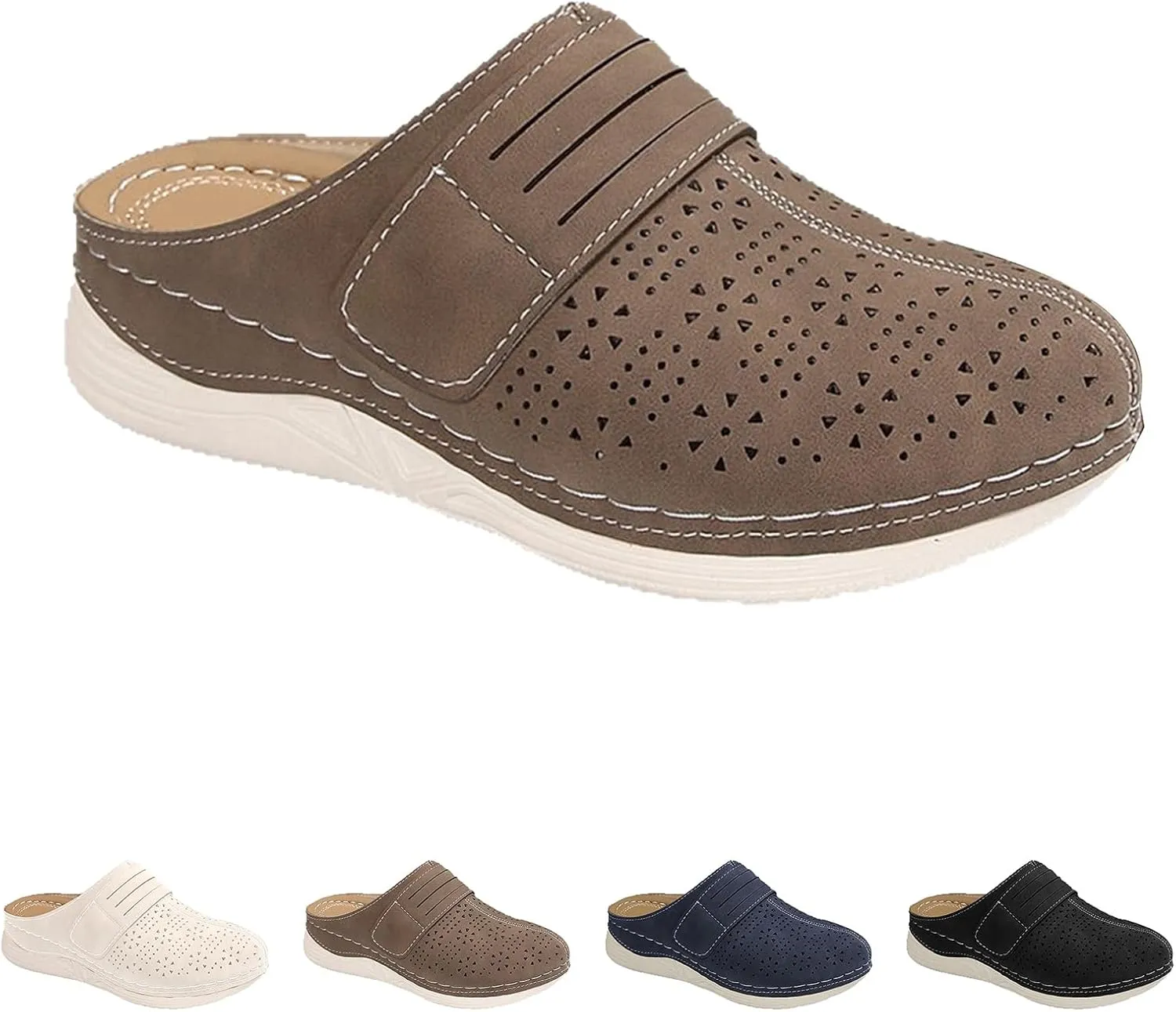 Women's Mules & Clogs Hollow Out Floral Wedge Sandals Dressy Summer Closed Toe Orthopedic Sandals, Slip On Wide Width Backless Shoes Comfortable Walking Slippers
