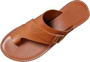 Women's Orthopedic Bunion Correction Leather Sandals Flip Flops Toe Ring Slip On Slide Flat Dressy Loop Strap on Slippers Ankle Breathable Arch Support Wide Width Wedge Comfort Casual Slides
