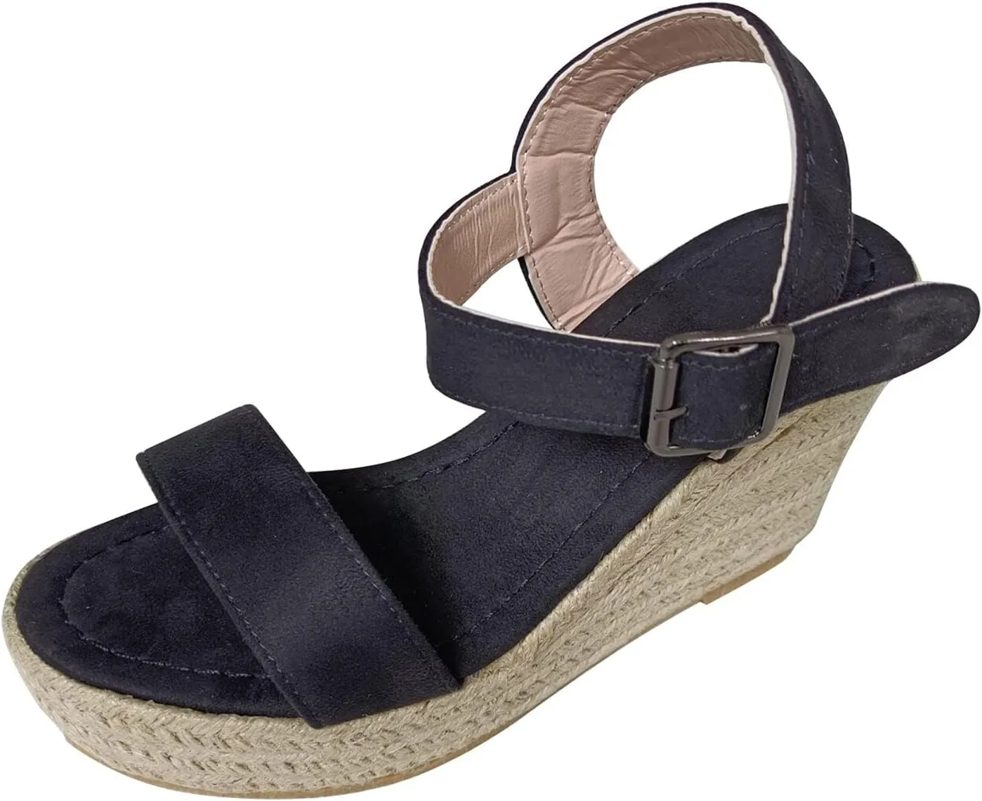 Women's Platform Sandals Wedge Ankle Strap Open Toe Single Bands Espadrille Jute Flat with Buckle Heels High Heeled Dress Espadrilles Elastic Criss-Cross Girls Little Big Kid Wedges Shoes