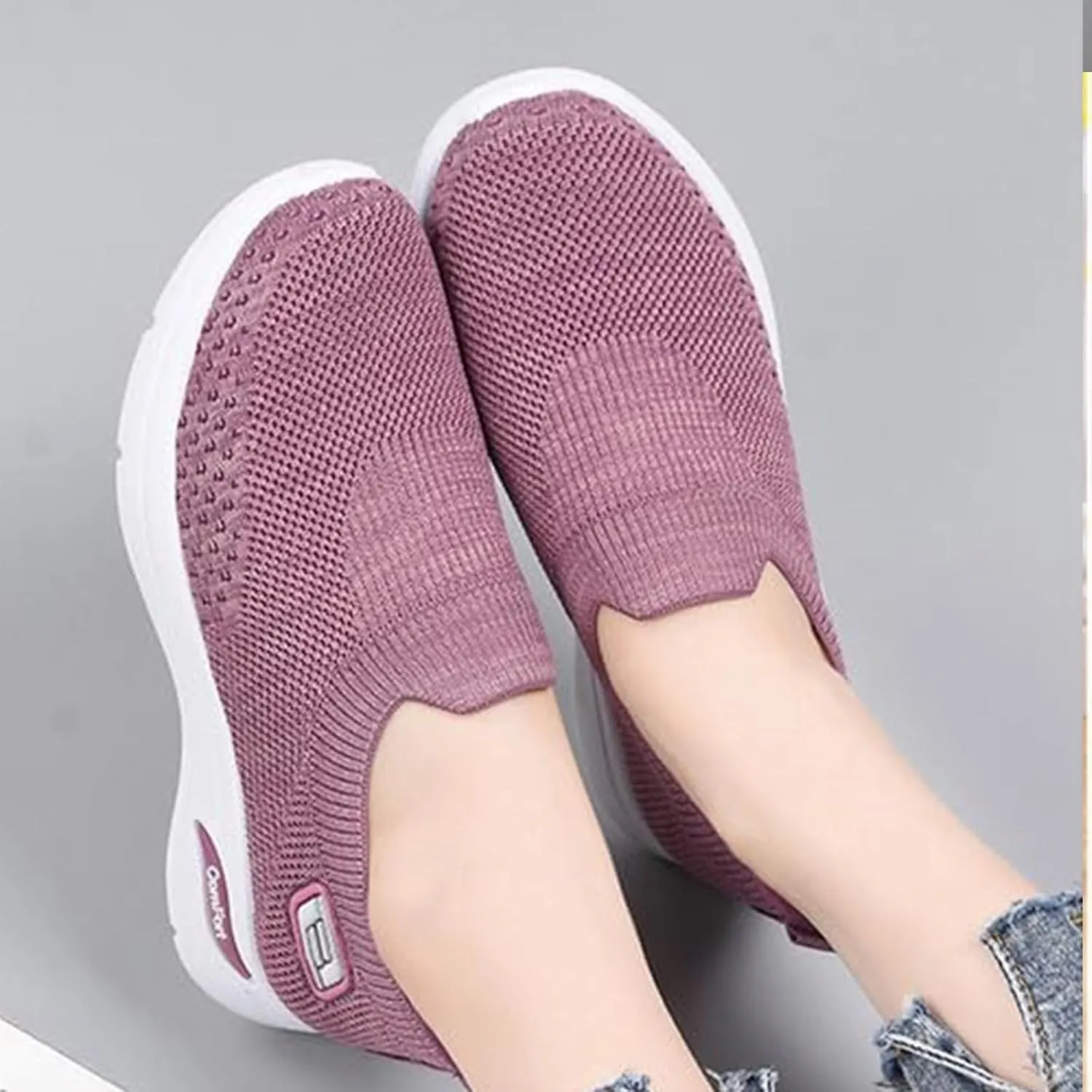 Womens Shoes Free Slip-Ins Relaxed Fit Sport Sneaker Comfortable Soft Sole Slip-On Loafers Tennis Shoes Breathable Fly Woven Mesh Sneakers