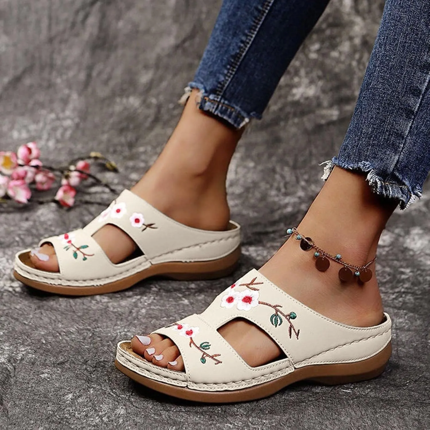 Women's Summer Beach Wedge Slides Sandals Comfort Lightweight Platform Slides Sandal Beach Sandals for Women