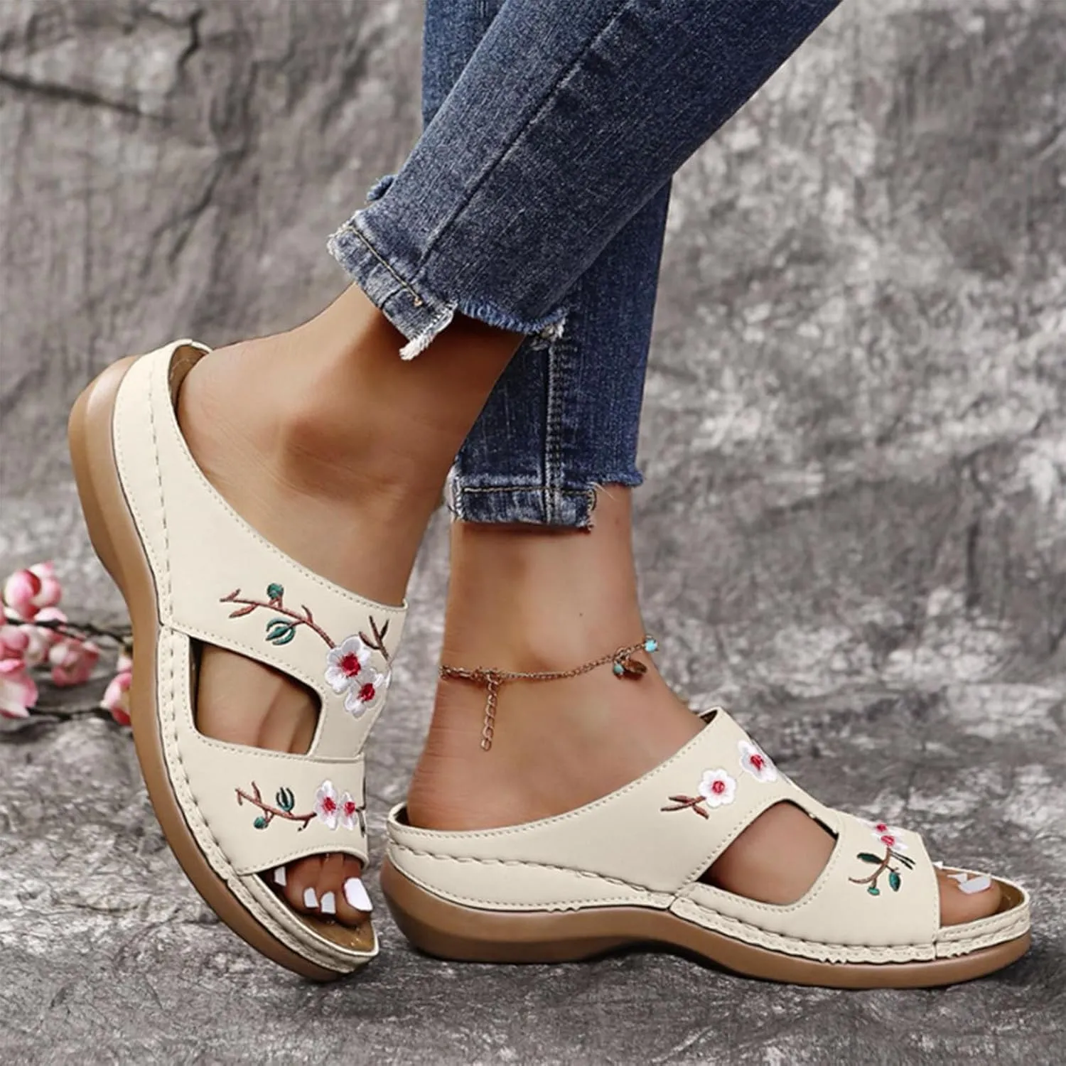 Women's Summer Beach Wedge Slides Sandals Comfort Lightweight Platform Slides Sandal Beach Sandals for Women